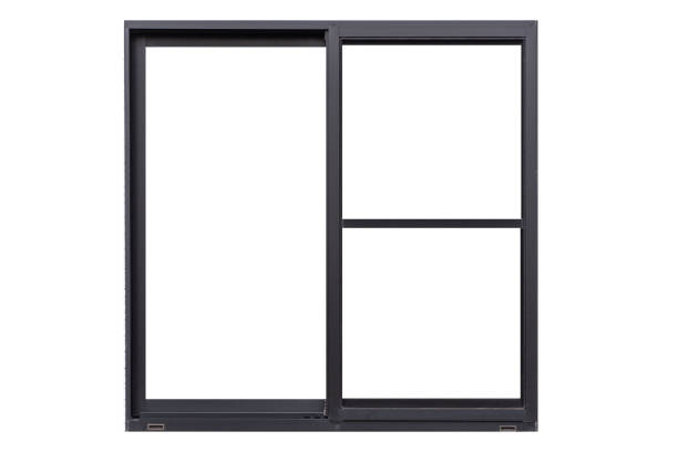 Black metal window frame isolated on white background
